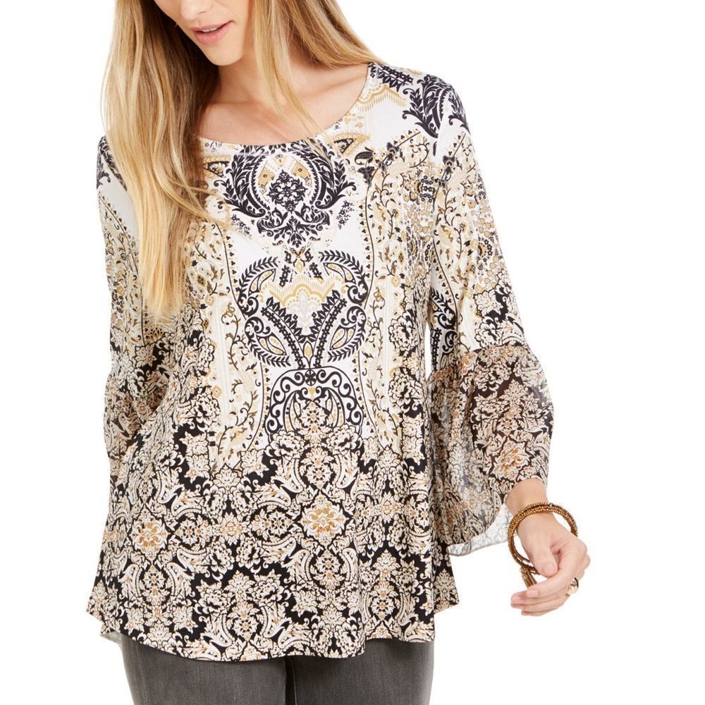 Style & Co Printed Flutter-Sleeve Top